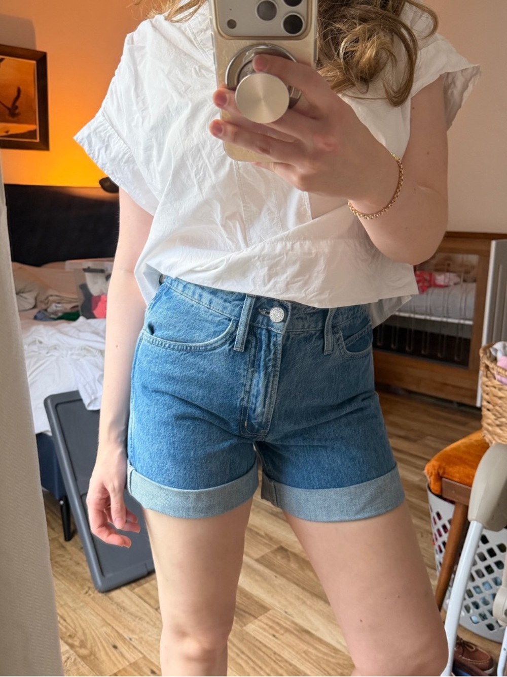 Frame Denim Mid-Rise Rolled Cuff Blue Jean Shorts